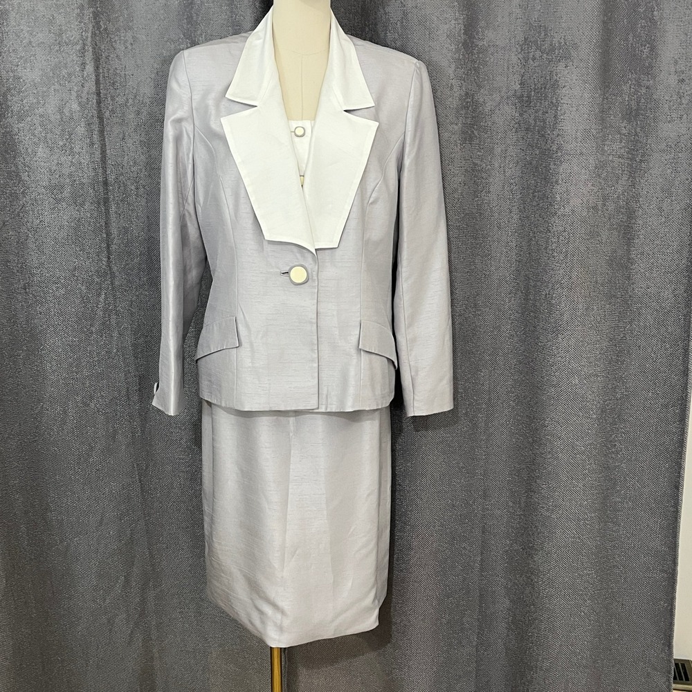 Karon Lorrance Women's Sz 10 Silver 3PC Skirt‎ Suit Set 80s Chic Mother of Bride